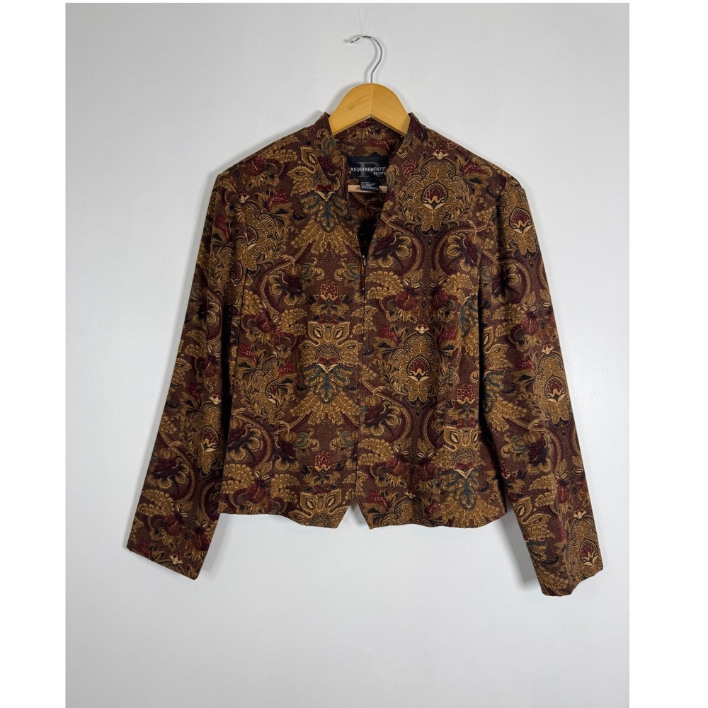 Dark Academia Requirements Women PM Jacket Brown Paisley Tapestry Full Zip